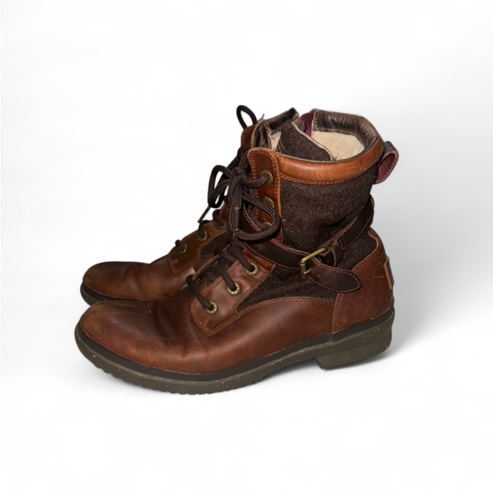 Ugg Kesey Women’s Waterproof Brown Leather Combat Boots Wool‎ Lined Size 7.5
